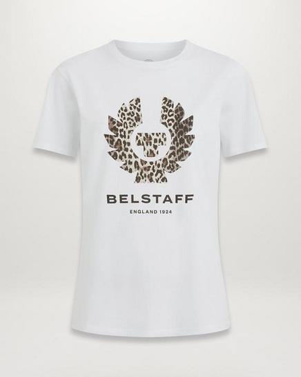 T-Shirt Belstaff Femme Leopard Phoenix Blanche Coton Soldes GI2643781